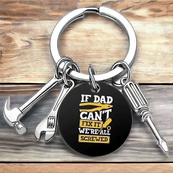 Dad Keychain Stainless Steel Hammer Screwdriver Wrench Pendant Key - Picture 1 of 3